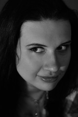 portrait of a young girl in black and white color, emotions