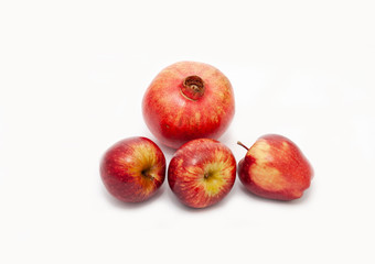 Red apple and Pomegranateon white background