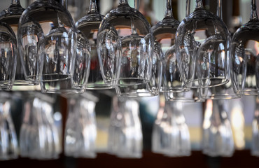 Hanging wine glasses on the rack