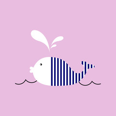 super cute whale. baby shower card. vector, illustration, icon