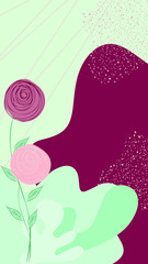 Roses on abstract background. Summer vertical banner. Used for wallpaper, flyer, blog, post, social media ad, sale banner, screensaver, social media stories, event invitation. Vector illustration.