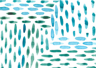 Abstract pattern with watercolor spots of blue green color