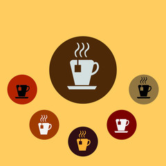 Tea cup hot with smoke vector icon set
