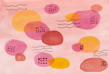 Abstract seamless pattern with yellow pink red spots on orange background