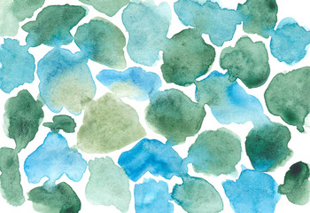 Abstract pattern of green light blue spots on white background