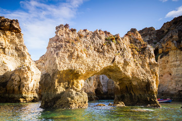 Fototapeta na wymiar Photo of the rocky coast of the Algarve from the sea