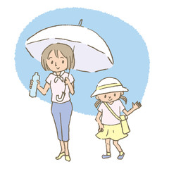 夏　熱中症対策　日傘　水筒