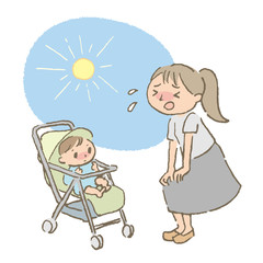 夏　熱中症　ベビーカー　親子