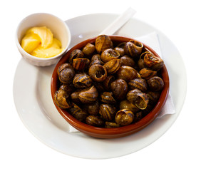 Fototapeta premium Boiled grape snails in bowl