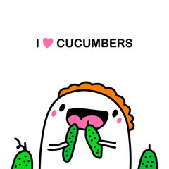 I love cucumbers hand drawn vector illustration in cartoon comic style man holding vegetables