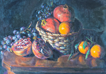 fruit oil painting in a basket - 347447430