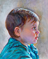 oil painting of a girl in profile. - 347447462