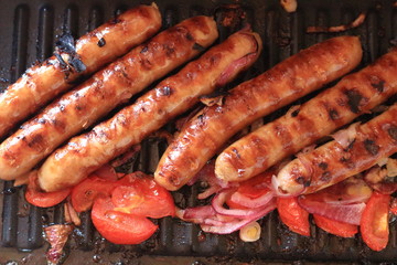 bratwurst on the grill, barbeque