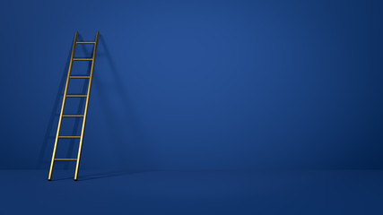 Golden stepladder leaning on blue wall. Concept of ladder of inspiration, leadership and business achievement. 3D illustration. © Kyrylo Ryzhov