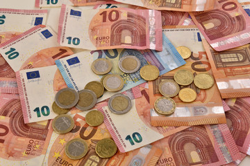 Close-up of euro bills symbolising the concept of economy, investment, EU and European economy.