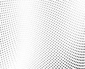 Black and white halftone. Monochrome texture of dots. Waves from points abstract background