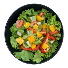 top view mix fruit and vegetable salad on black dish