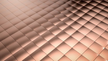 Abstract background of suqare polished copper tiles or cubes. Perfect 3d render for placing your text or object. Backdrop with copyspace in minimalistic style. Minimalist background