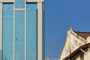 old roof and high rise building in Gerge Town, penang