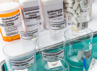 Different medication prepared for people affected by Covid-19 virus, conceptual image