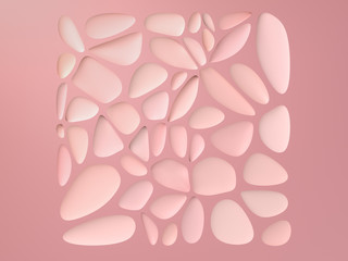 Abstract pastel pink background. Pink leaves and shapes forming square frame. Perfect image for cosmetics or fashion. Use illustration for decorating interior. 3d render
