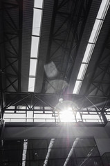ceiling of an airport hall of industrial appearance