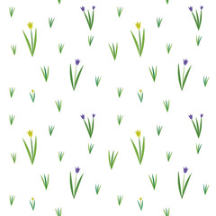 Vector seamless texture with spring fiels and wild flowers