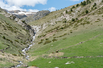 Fototapeta na wymiar Montaup river in Canillo, Andorra in spring
