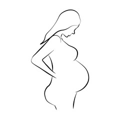 Silhouette of a pregnant woman. Pregnancy and childbirth, expectation of a baby
