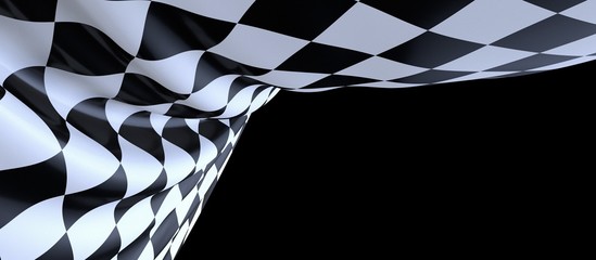 Panoramic shot of a finish line flag on a black background