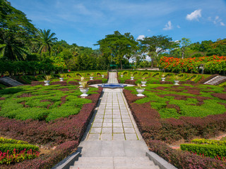 The circular garden with a fountain