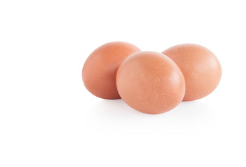 Raw chicken eggs on white background with clipping path