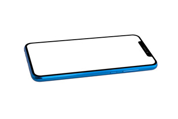 Blue Modern Isolated Smart Phone. Blank screen for mockup.