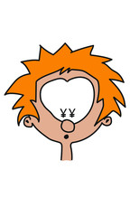 comic character with orange hair and Yen sign in the eyes