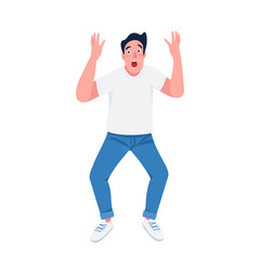 Shocked man flat color vector detailed character. Scared guy with hands in air isolated cartoon illustration for web graphic design and animation. Panic attack, stress disorder, emotional reaction