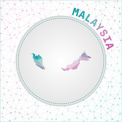 Vector polygonal Malaysia map. Map of the country with network mesh background. Malaysia illustration in technology, internet, network, telecommunication concept style. Authentic vector illustration.