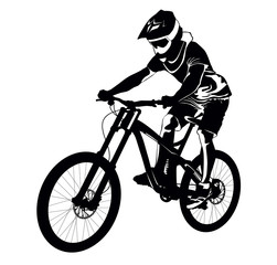 Naklejka premium Silhouette of a cyclist riding a mountain bike