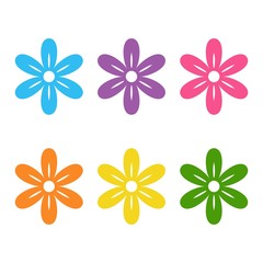 Obraz premium Set of flat icon flower icons in silhouette isolated on white. Cute retro design in bright colors cartoon style