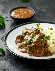 Fried Liver in gravy with mashed potato