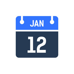 Fototapeta premium Calendar Date Icon - January 12 Vector Graphic