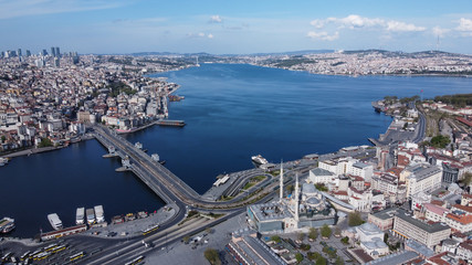 Fototapeta premium Aerial view of Galata Bridge, Golden Horn and New Mosque.
