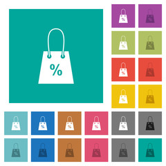 Shopping bag with percent sign square flat multi colored icons