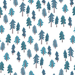 Christmas watercolor seamless pattern of forest. Design for packaging paper, fabric
