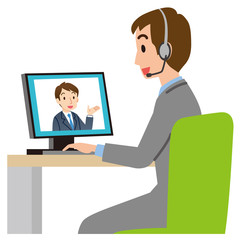 オンライン会議をするビジネスマン　テレワーク