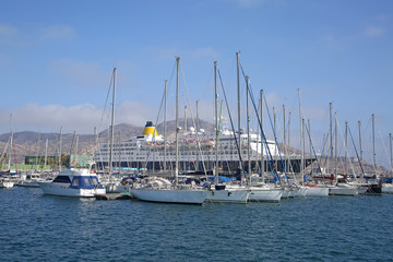 Obraz premium The marina & cruise port of Cartagena lies on the coast of Murcia in south-east Spain. It's a historic seaport with many attractions which dates back to Phoenecian times.