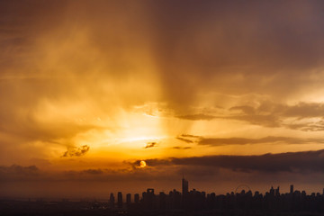 Naklejka premium The beauty panorama of skyscrapers in Dubai Marina. UAE. Sunset over Dubai, aerial skyline.