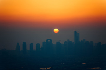 Naklejka premium The beauty panorama of skyscrapers in Dubai Marina. UAE. Sunset over Dubai, aerial skyline.