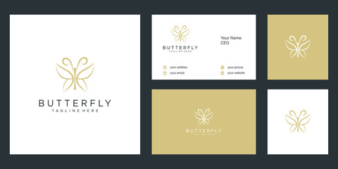 Fototapeta na wymiar butterfly logo and business card vector line outline monoline icon illustration