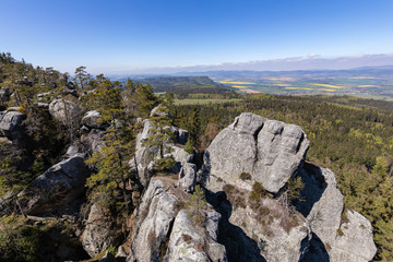 Fototapeta na wymiar Stolowe Mountains National Park view from Szczeliniec Wielki near Kudowa-Zdroj, Poland. A popular destination for trips in Poland.