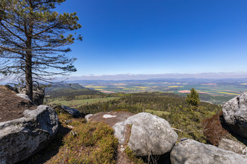 Stolowe Mountains National Park view from Szczeliniec Wielki near Kudowa-Zdroj, Poland. A popular...